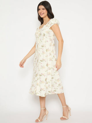 Madame All Over Print Midi Off White Dress