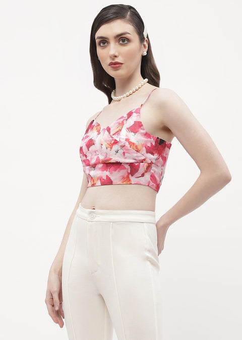 Madame Surplice Neck Hot Pink Floral Bralette Top