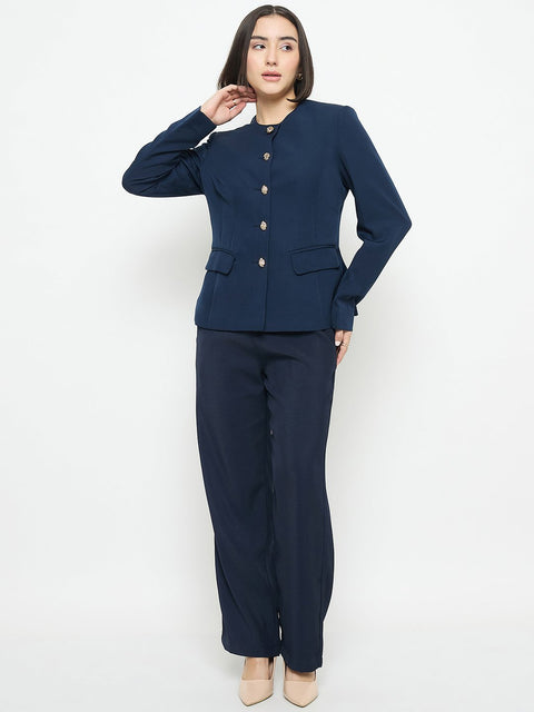 Madame Blue Round Neck Blazer