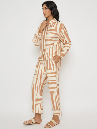 Madame Colorblock Top and Bottoms Rayon Blend Tan Brown Co-ord Set