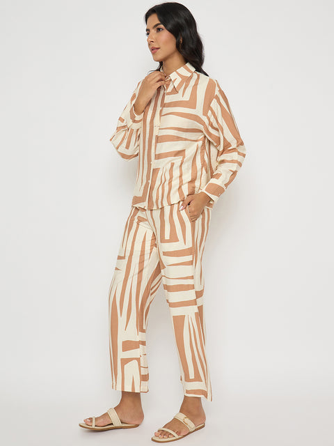 Madame Colorblock Top and Bottoms Rayon Blend Tan Brown Co-ord Set