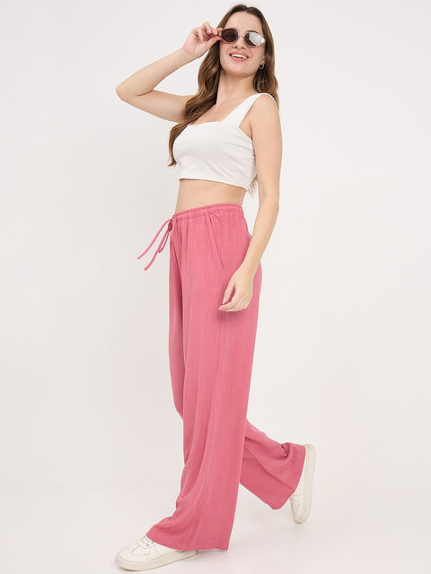 Madame Pink Rayon Linen Palazzo Trousers
