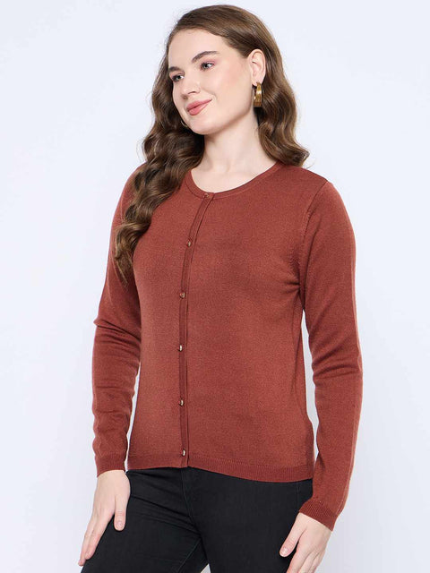 Madame Crew Neck Button Down Rust Red Cardigan