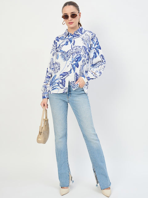 Madame Blue Printed Rayon Full Sleeve Shirt