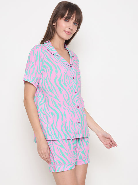 mSECRET Zebra Print and Elastic Waist Shorts Lavender Night Suit