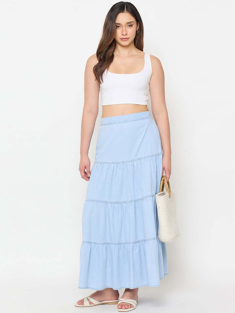 Madame Tiered Denim Long Skirt