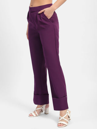 Madame Front Pleated Purple Rolled Hem Trousers