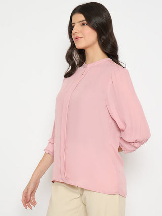 Madame Keyhole Neck Puff Sleeve Pink Top