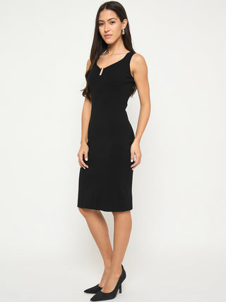 Madame Keyhole Detail Black Midi Bodycon Dress