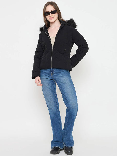 Madame Black Quilted Hooded Jacket