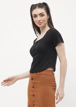 Madame Solid Black Corset Style Top