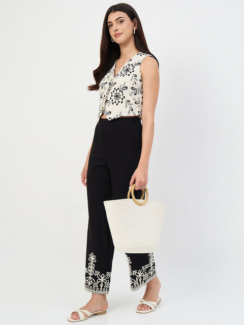 Madame Beige Embroidered Linen-Blend Vest Top