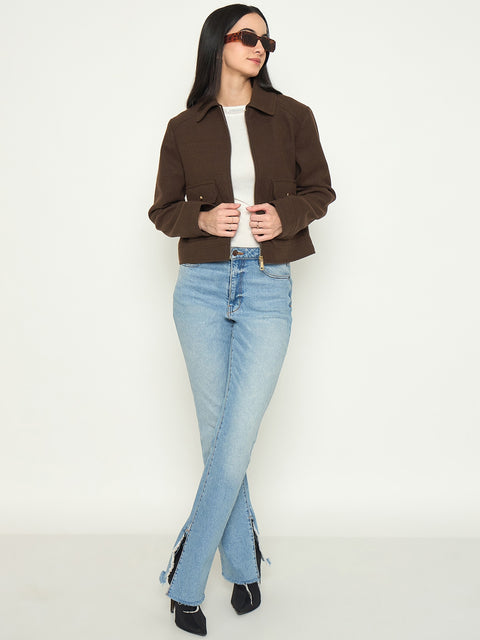 Madame Wrap Style Belted Brown Coat
