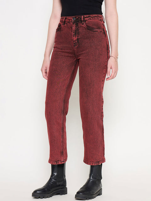 Madame Cotton Blend Acid Wash Red Denim