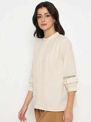 Madame Striped Off-White Cotton Blend Top