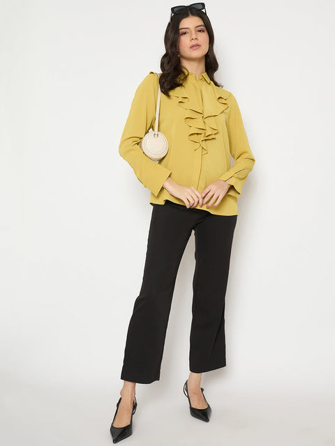 Madame Ruffle Collar Solid Yellow Shirt