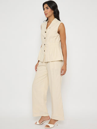 Madame Off-White Sleeveless Vest and Trousers Co-ord Set