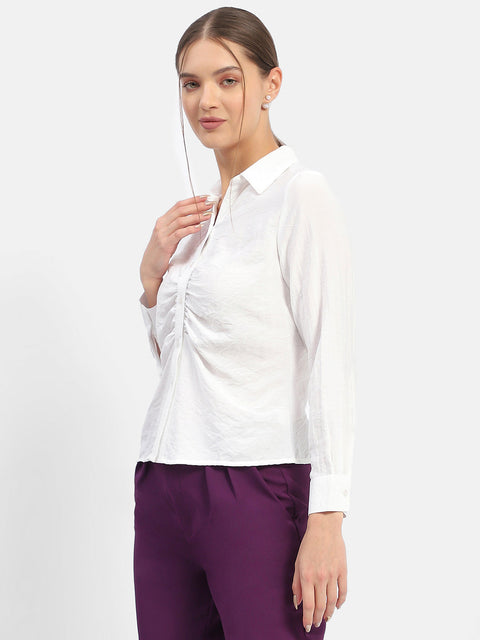 Madame Textured White Ruched Shirt