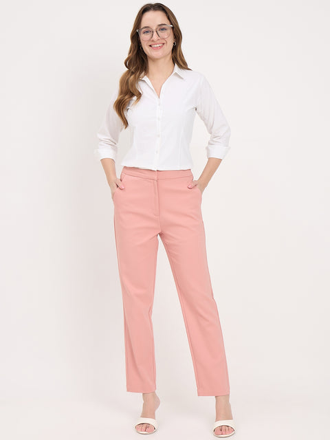 Madame Blush Cotton Blend Tapered Trousers