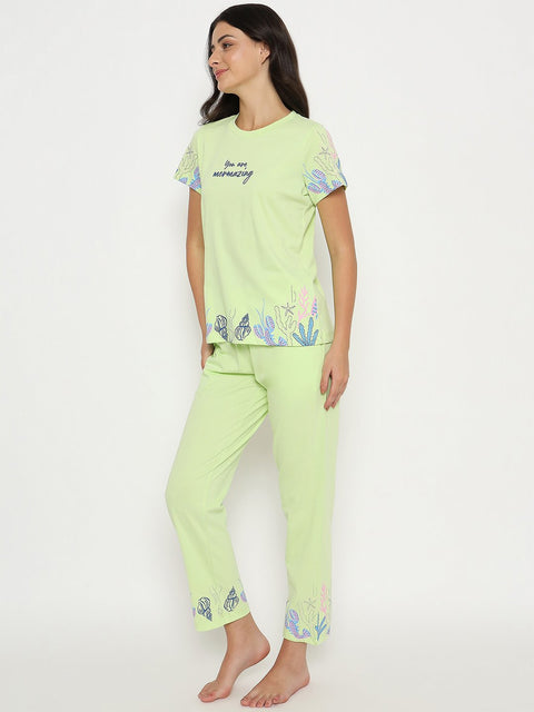 mSECRET All Over Print Top and Bottom Lime Yellow Night Suit