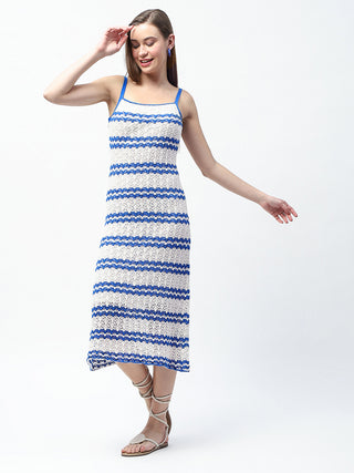 Madame Striped Blue Cotton Midi Knitted Dress