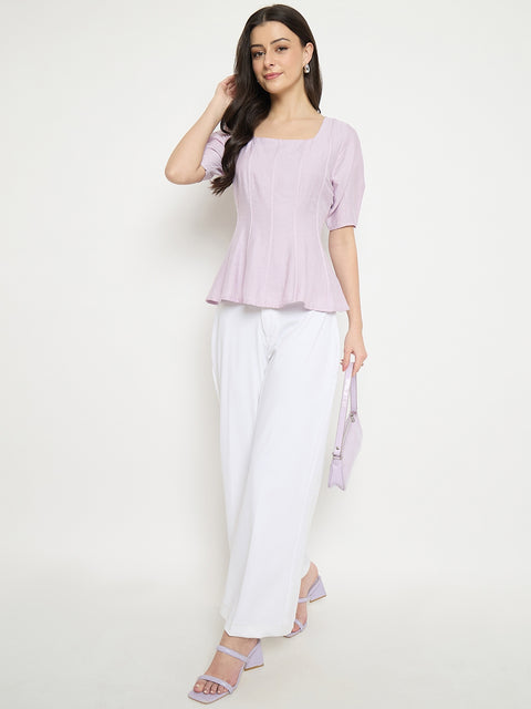 Madame Lilac Square Neck Rayon Blend Top