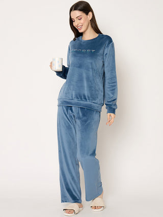 mSECRET Round Neck Embellished Teal Sweatshirt