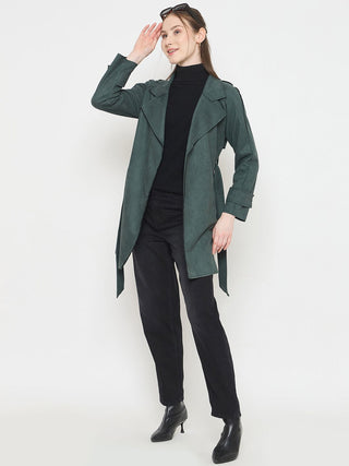 Madame Teal Trench Coat with Notched Lapel Neckline and Belt