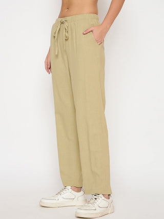 Madame Solid Rayon Blend Green Straight Trousers
