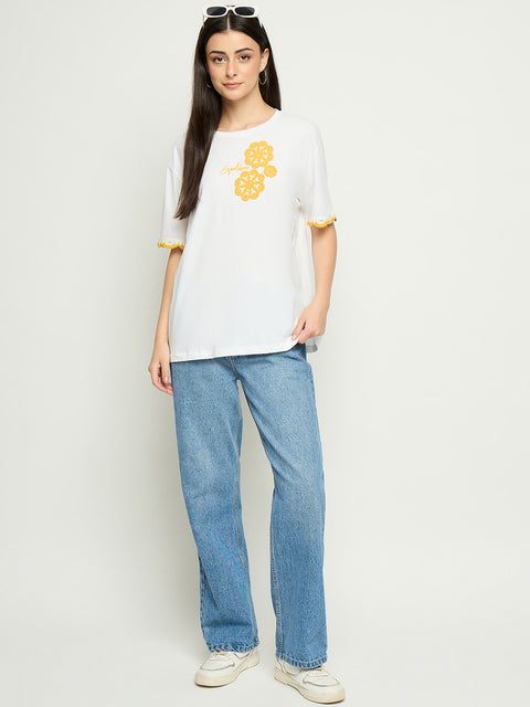 Madame Embroidered White Cotton T-Shirt