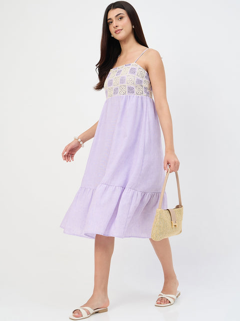 Madame Lilac Crochet Overlay Cami Dress