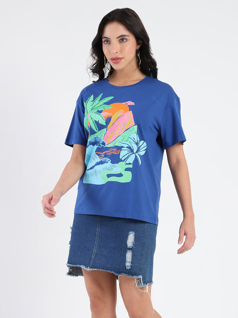 Madame Swarovski Graphic Print Royal Blue Sinker T-shirt