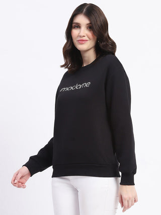 Madame Fleece Handwork And Embroidered Black Sweatshirt