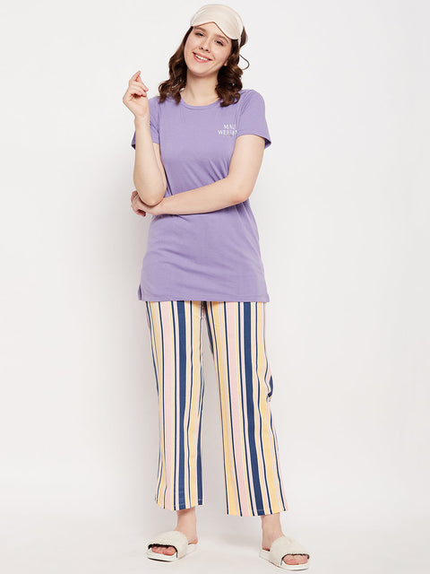mSECRET Merchant Purple Striped Full Length Nightsuit