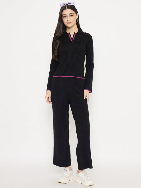 Madame Contrast Trim Black Knitted Co-ord Set