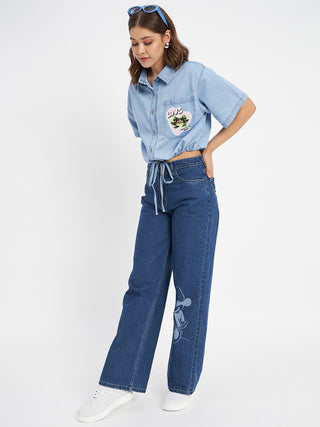 Madame Graphic Print Light Blue Cotton Shirt
