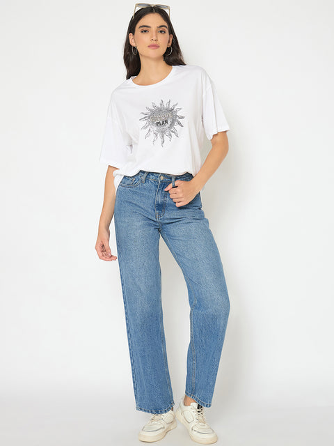Madame Graphic Print White Cotton T-shirt