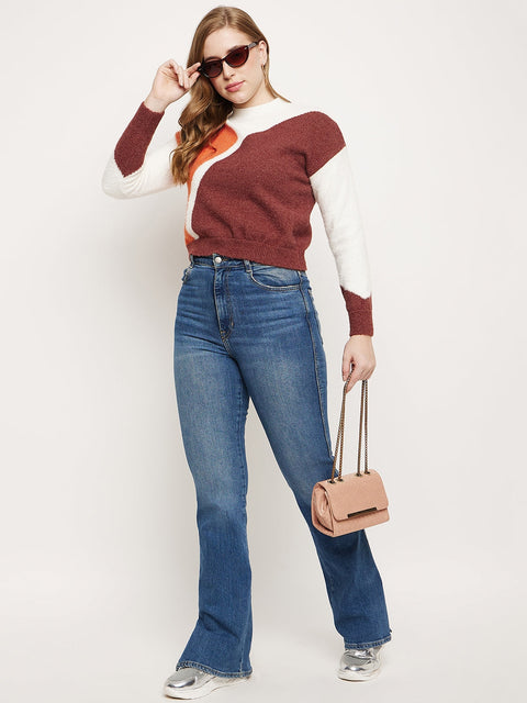 Madame Brown Colourblocked Round Neck Sweater
