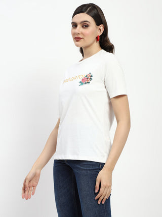 Madame Bridgerton Embossed Graphics White Cotton T-Shirt