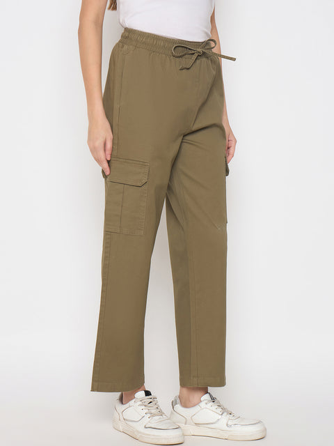 Madame Cotton Straight Green Cargo Pants
