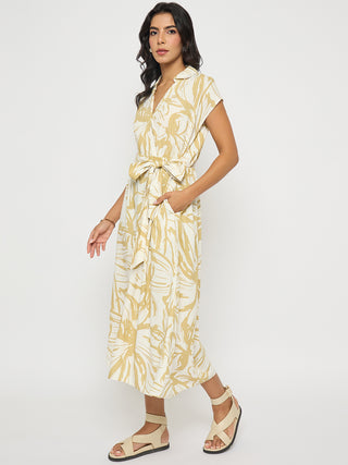 Madame Belted Fit and Flare Beige Wrap Dress