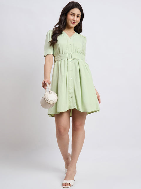 Madame Embroidered Green Viscose Blend Dress
