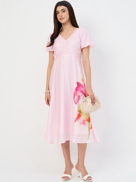 Madame Pink Printed Ruched Tencel Dress