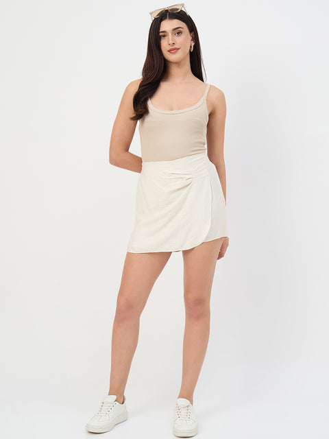 Madame Beige Printed Rayon-Blend Shorts