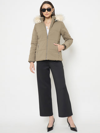 Madame Faux Fur Olive Green Puffer Jacket