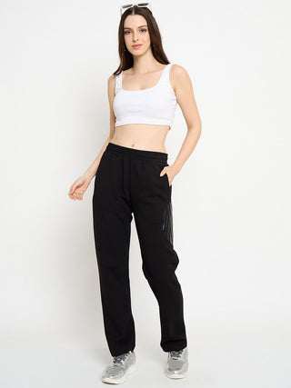 Madame Typography Print Black Straight Track Bottoms