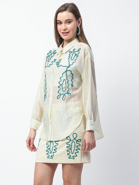 Madame Embroidered Tencel Blend Off White Shirt