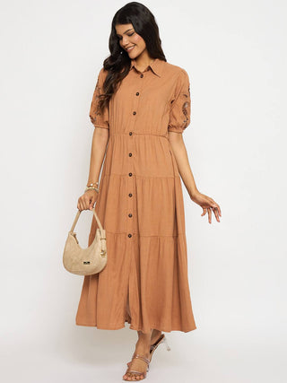 Madame Tiered Rust Red Maxi Shirt Dress