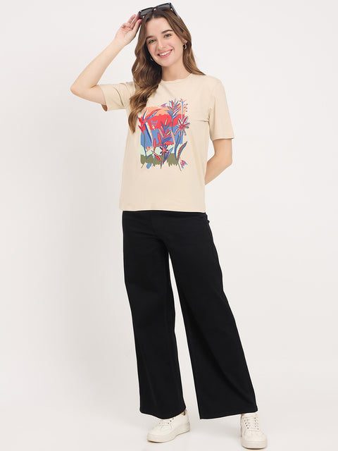 Madame Beige Graphic Print Cotton T-Shirt