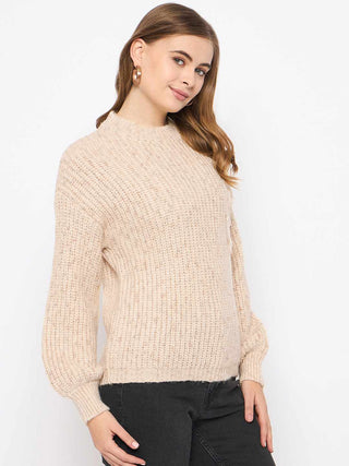 Madame Flower Applique Beige Sweater